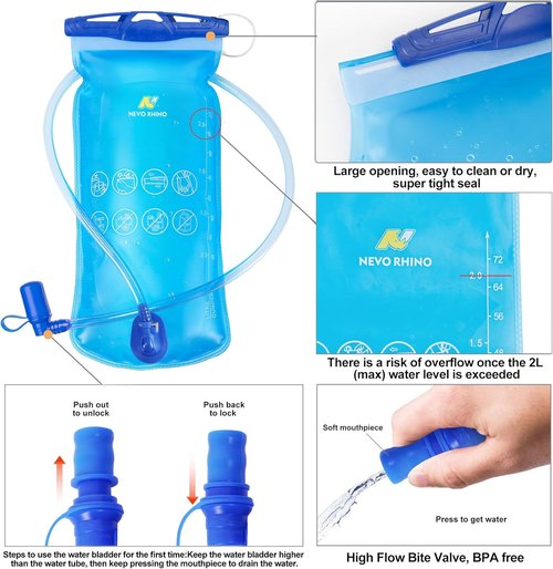 N NEVO RHINO Hydration Bladder | 1.5L-3L Leak-Proof Water Reservoir | BPA-Free Pouch for Hiking Packs