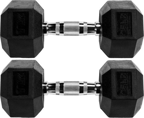 Fitvids Hex Dumbbells - Rubber Coated Hand Weights for Home Gym | 5-50 LB Pair for Versatile Workouts