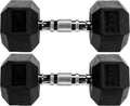 Fitvids Hex Dumbbells - Rubber Coated Hand Weights for Home Gym | 5-50 LB Pair for Versatile Workouts