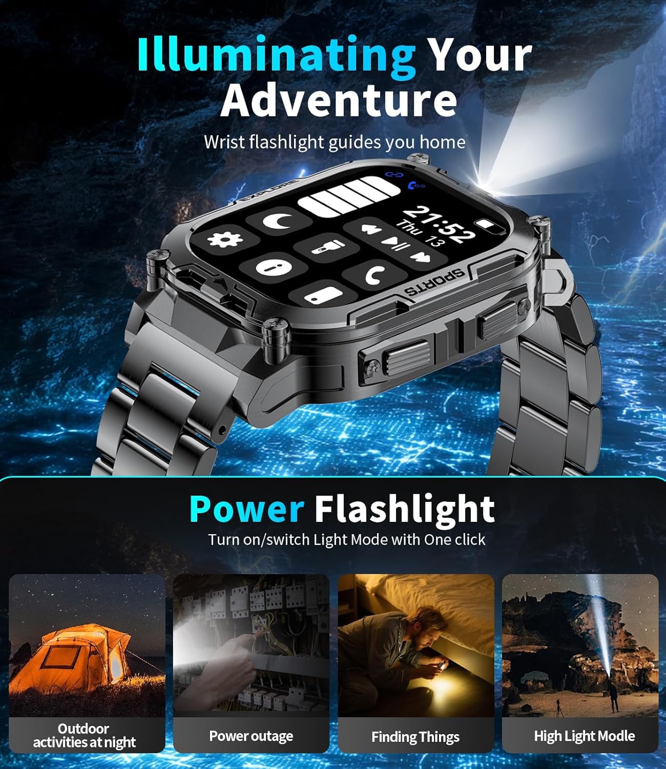 TX12 Smart Watch for Men - 1000 mAh Battery | HD Fitness Tracker with 100+ Sports Modes, Black