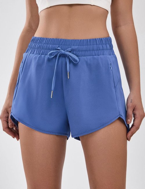 BMJL Women's High Waisted Running Shorts - Athletic Gym Workout Shorts with Zipper Pockets, Large, Blue