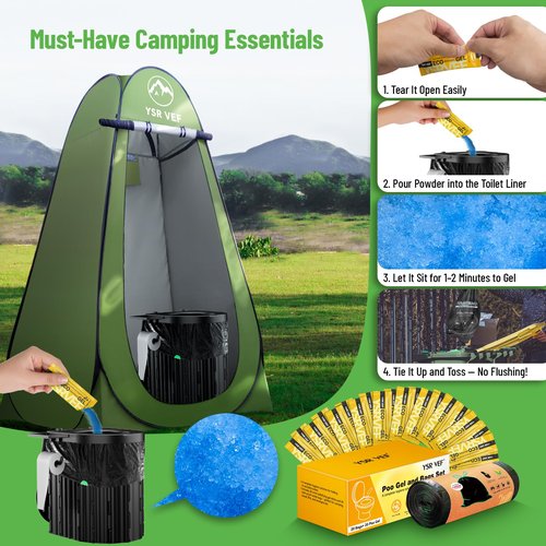 20 Portable Toilet Bags with 20 Poo Gels – 8 Gallon Leak-Proof Camping Toilet Waste Bags with Absorbent Gel for Portable Potty, Outdoor, RV, Hiking, Travel