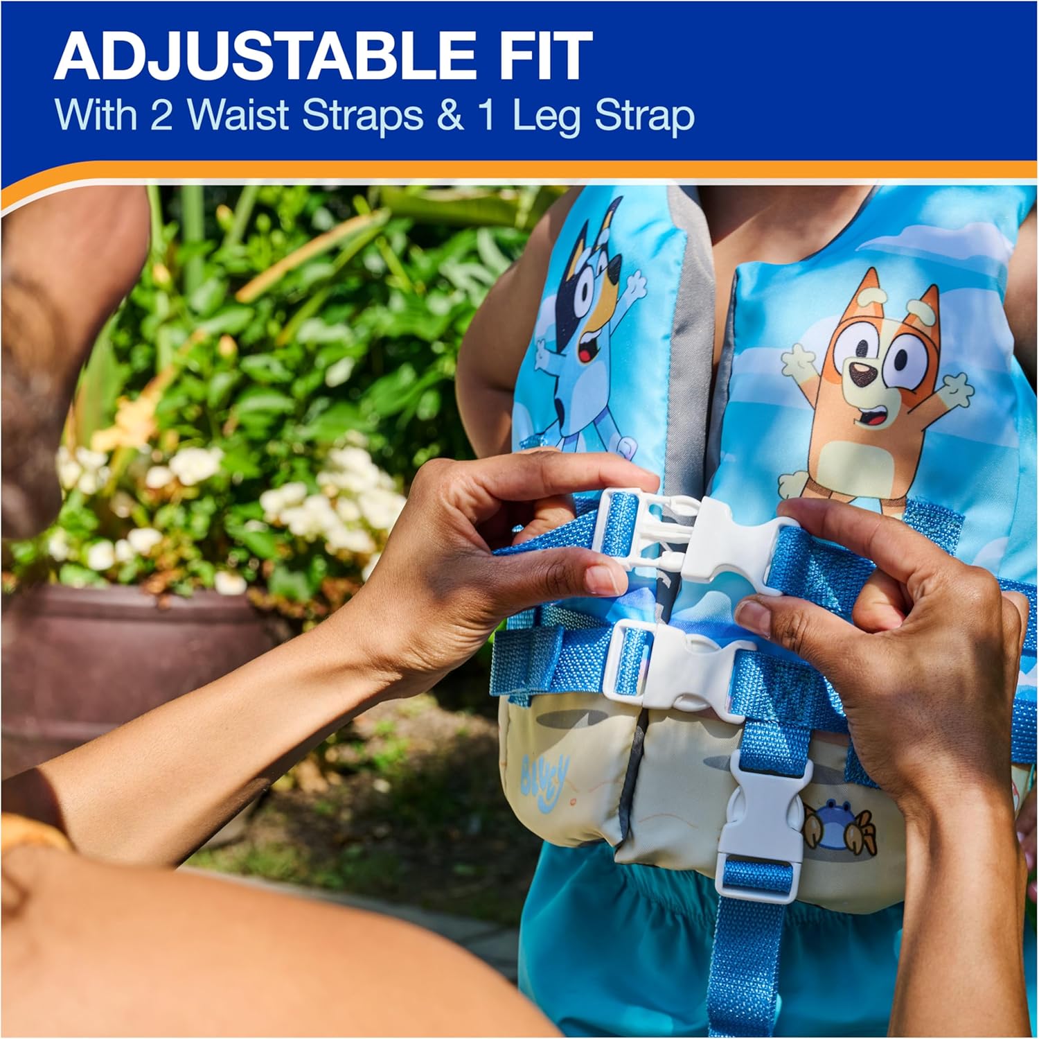 SwimWays Bluey Life Jacket - US Coast Guard Approved Kids Swim Vest for 33-55 lbs, Bluey Design