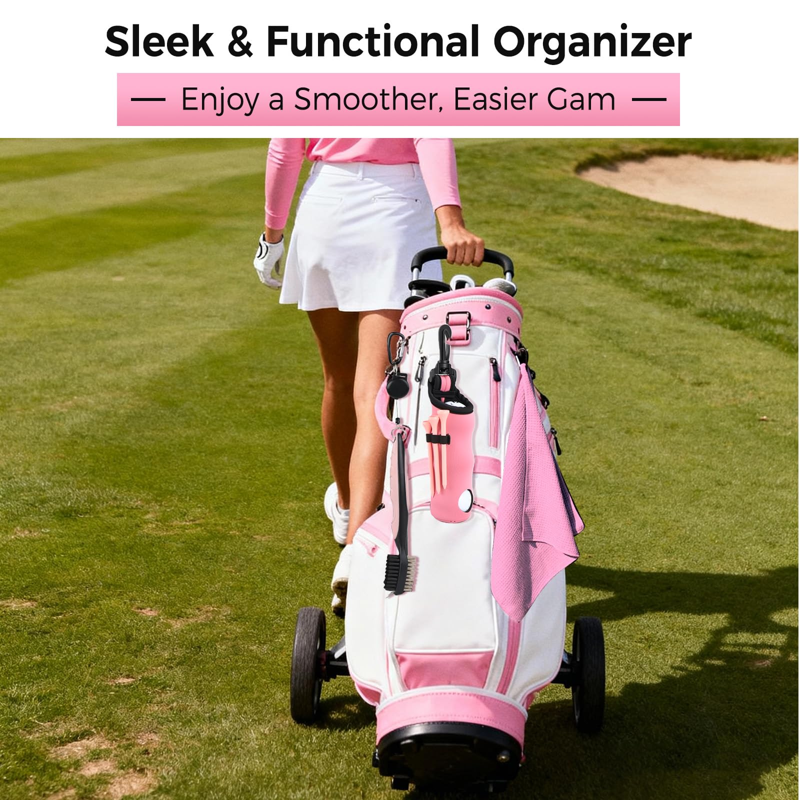 Pink Golf Accessories for Women, Acrylic Paint Ink 16 Pcs Golf Essentials Kit - Golf Club Brush & Golf Towel, Tee & Ball Holder for Bag, Divot Tool & Ball Maker, Golf Club Cleaning Kit - Golf Gifts