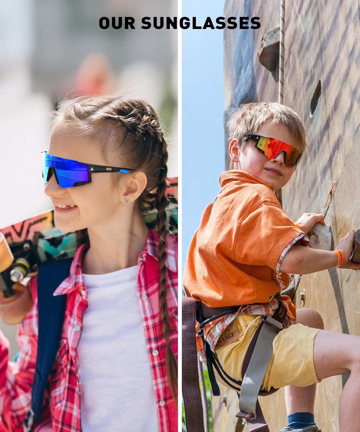 Skiennix Kids Sunglasses - UV400 Protection for Boys & Girls Ages 6-14 | 3-Pack Sports Shades