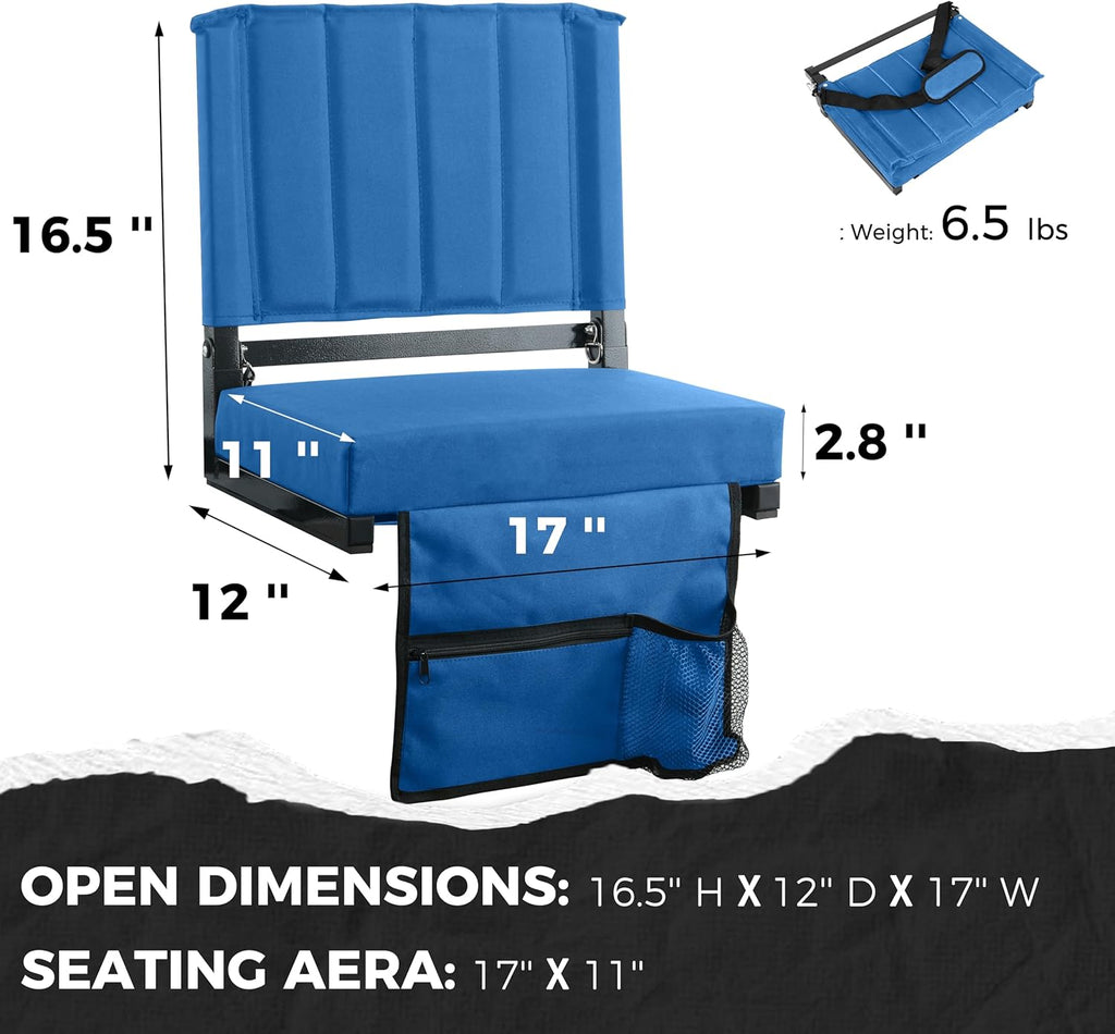 Sport Beats Stadium Seats - Padded Bleacher Chairs with Back Support & Shoulder Strap - Comfortable Seating