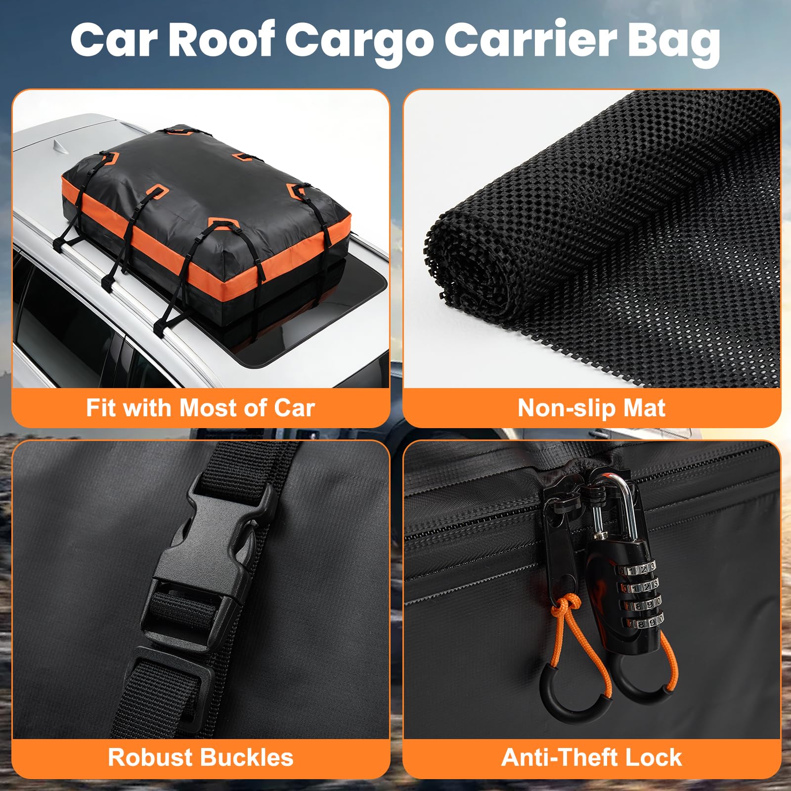 DUMOS Car Rooftop Cargo Carrier 15 Cubic Feet, Car Roof Waterproof PVC Bag