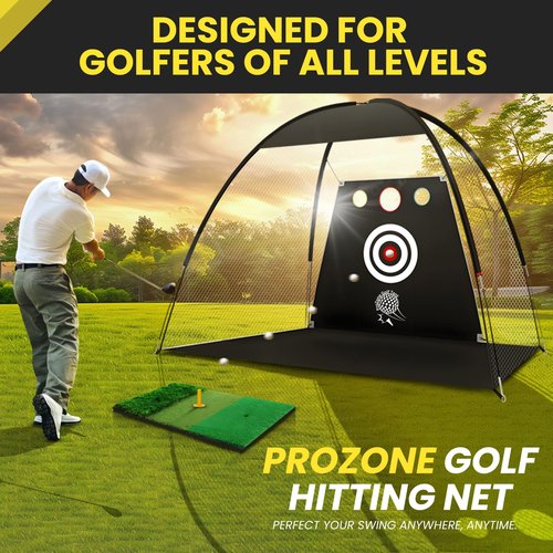 Golf Net, 10x7FT Home Golf Practice Net for Backyard, Golf Hitting Net with Tri-Turf Mat for Indoor & Outdoor, Practice Equipment, Backyard Driving Chipping Swing Training for Golfers