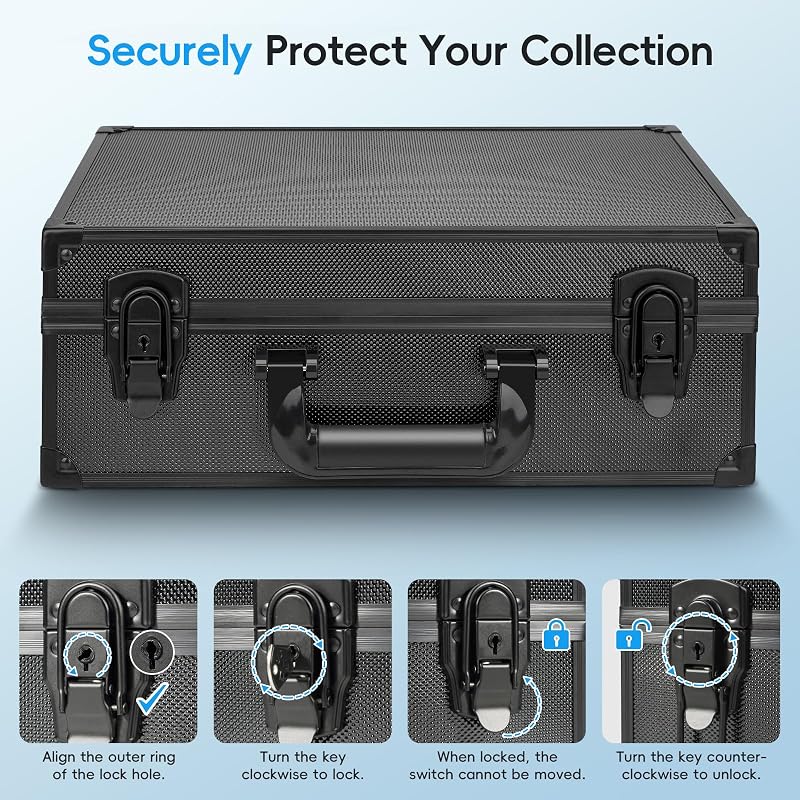 Toploader Card Storage Box 600+ Capacity, Aluminum Case for 3x4 Top Loaders with Lock