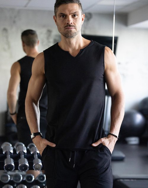 COOFANDY Men's 2 Pack Workout Tank Tops Summer V Neck Gym Muscle Tee Cotton Bodybuilding T Shirts,Black/Dark Gray,Small