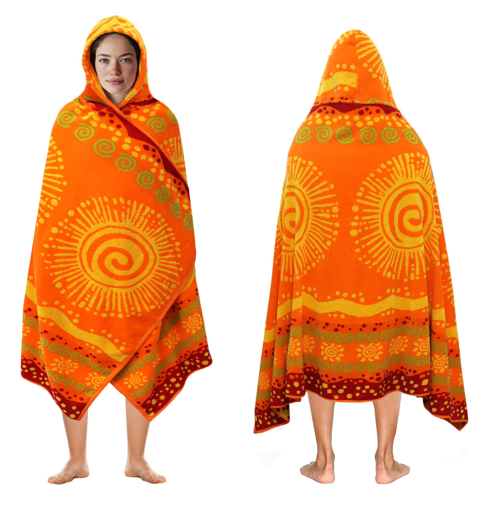 COTTON CRAFT Hooded Beach Towel – Oversized 39 x 68 Towel with Hood for Adults - 100% Cotton Velour Terry Jacquard Towel - Pool Bath Wrap - 450 GSM Soft Absorbent Quick Dry – Sunshine Orange Yellow