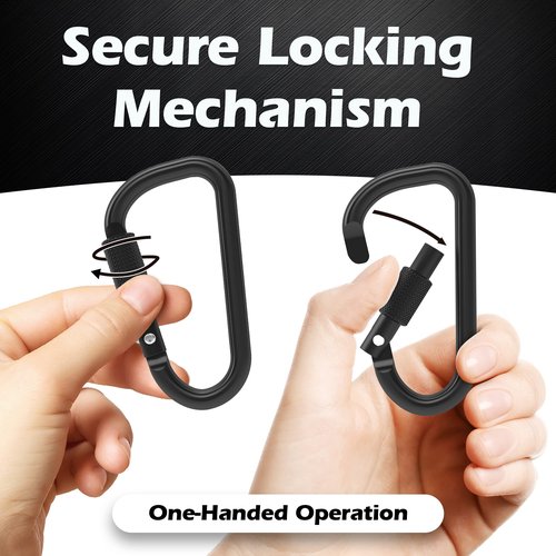 Gold lion gear Aluminum Carabiner w/Lock 3 Inch - D Shape Heavy Duty Buckle - Small Carabiner Clip, Key Ring, Backpack Clip (10 Pk Black Carabiners)
