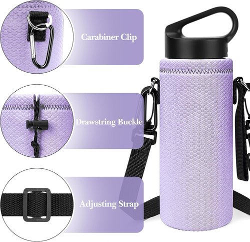 Linkidea Water Bottle Carrier - Shoulder Strap for Hydroflask & CamelBak | Light Purple Sling Bag Holder