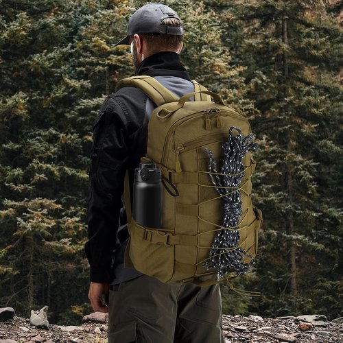 25L Hiking Backpack Small Tactical Backpack Daypack Camping Trekking Hunting Molle Pack for Men Women, Khaki