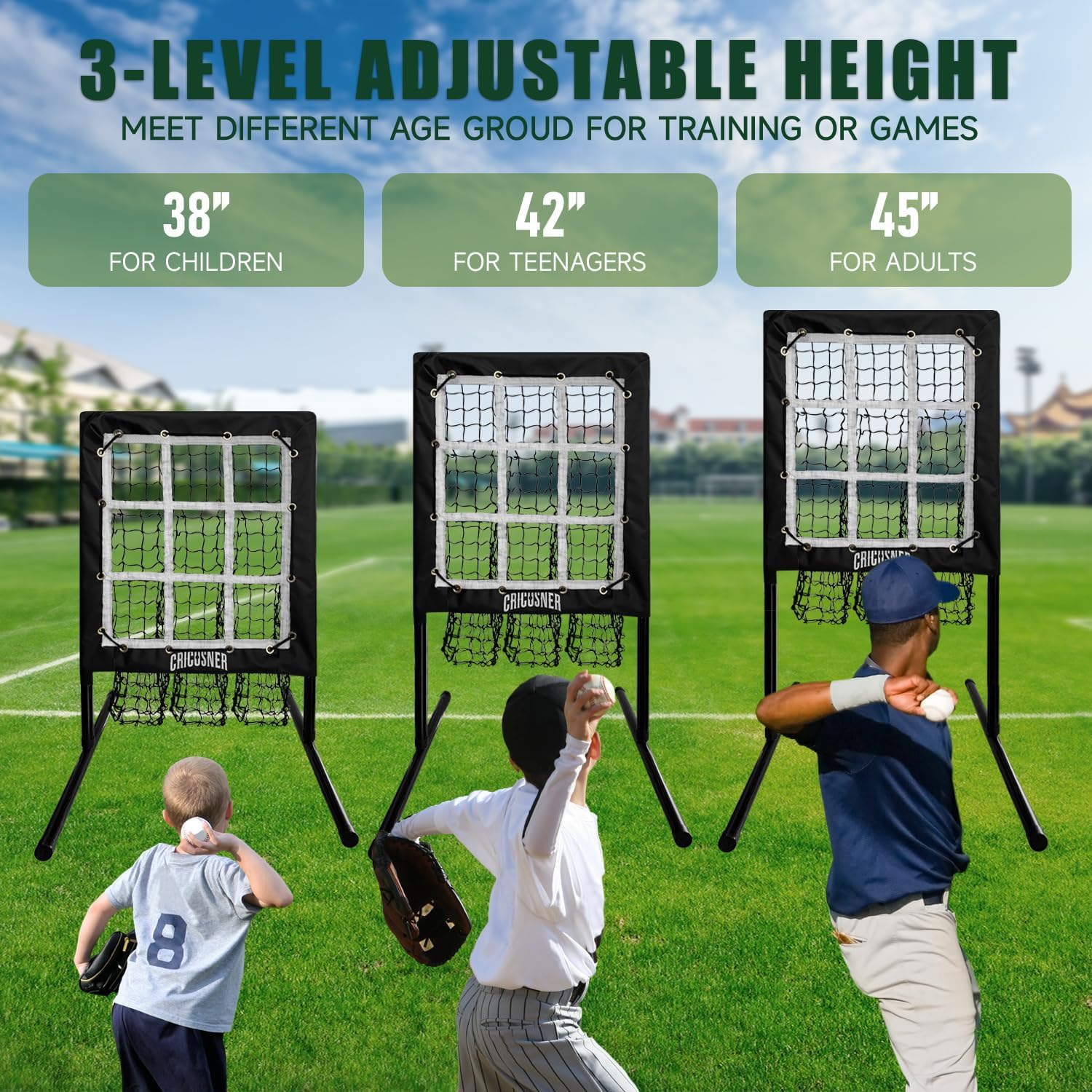 Skiennix 9 Hole Pitching Net - Heavy-Duty Baseball Training Equipment with Adjustable Height & Strike Zone