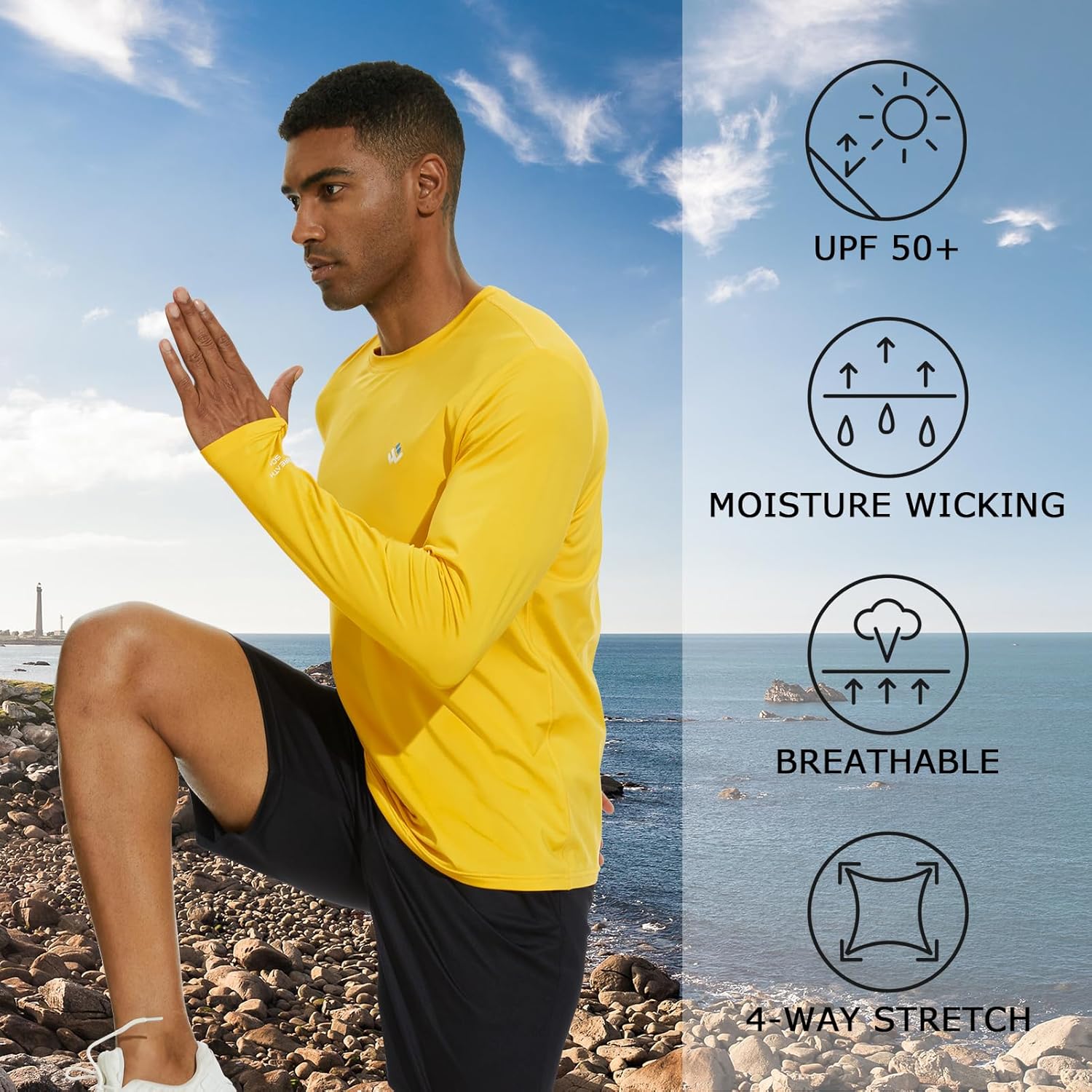 Skiennix Men’s Lightweight Long Sleeve T-Shirt - UPF 50+ UV Sun Protection for Outdoor Activities
