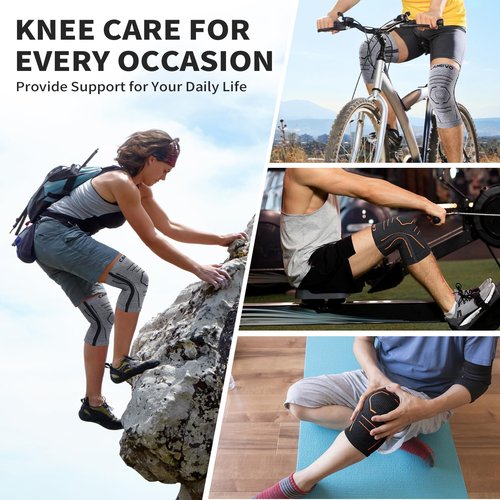 CAMBIVO Knee Brace for Women & Men, 2 Pack Lightweight Latex Free Knee Compression Sleeves with Side Stabilizers for Knee Pain Relief, Running, Walking, Workout & Daily Support (Gray, Large)