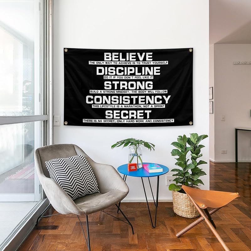 Discipline Motivational Flag 3x5ft with 4 Brass Washers | Dorm, Study, Gym, Office Wall Decor - Variation of THIS listing