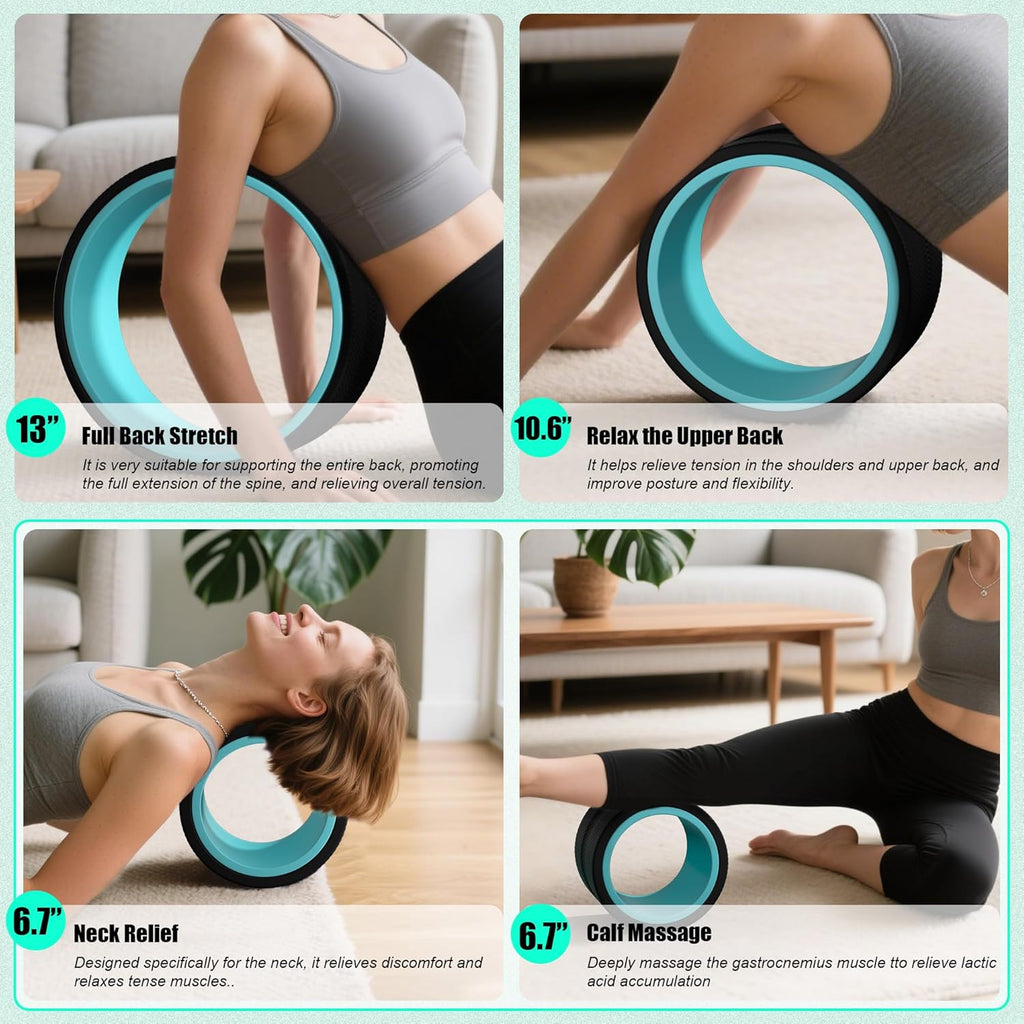 Skiennix Yoga Wheel - 3 Pack Back Roller for Pain Relief & Deep Tissue Massage | Ideal for Stretching