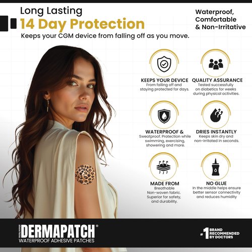 DermaPatch Adhesive Patch – 25 PCS Waterproof Overpatch Covers for CGM Sensors (Libre, Dexcom G6/G7, Stelo, Guardian, Enlite) – Ultra-Thin, No-Glue Center, Long-Fixation, Pre-Cut Paper (Color: Animal)
