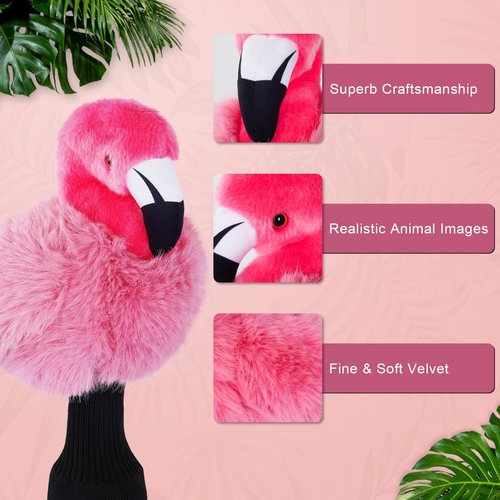 mytag Funny Golf Club Head Covers, Flamingo Animal Plush Driver Headcover, Golf Headcover Fits Standard 460cc Driver Head