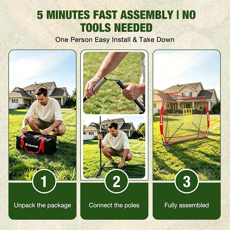 6x6ft Baseball Hitting Net | 5-Minute Quick Setup, Red