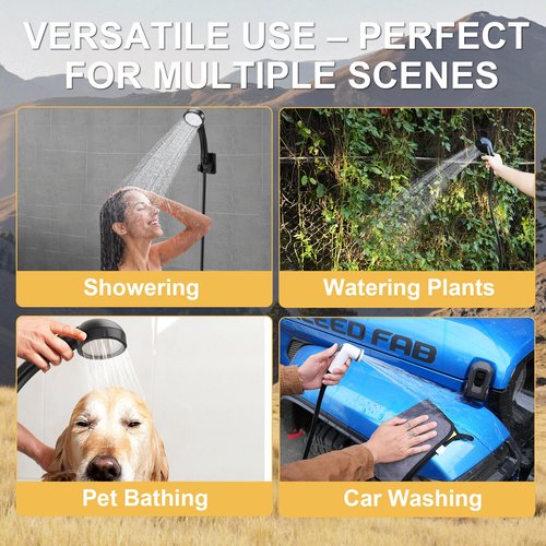 NOVCAPAR Portable Camping Shower, 6000mAh Rechargeable Camping Shower Pump with LCD Display Rechargeable Camping Shower, IPX8 Waterproof High Pressure Electric Outdoor Shower for Hiking, Travel