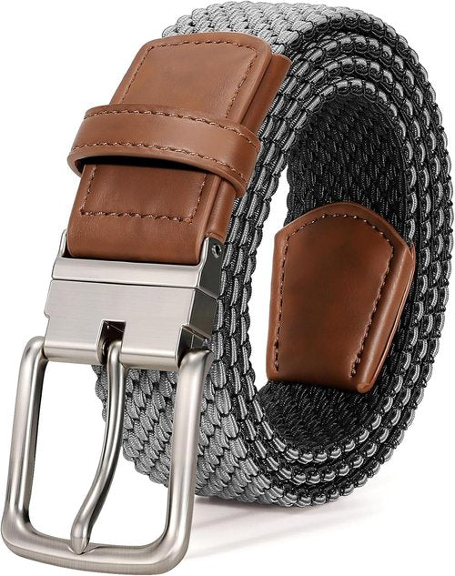 JASGOOD Reversible Elastic Braided Belt - 1.34" Casual Woven Stretch Golf Belt for Men