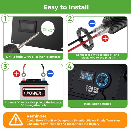 10L0L Golf Cart Dual USB Charger/USB Port/Quick Charge 3.0 USB Outlet Universal fit EZGO Club Car and Yamaha, Also fit Motorcycle,ATV,Boat etc.12V-24V Input