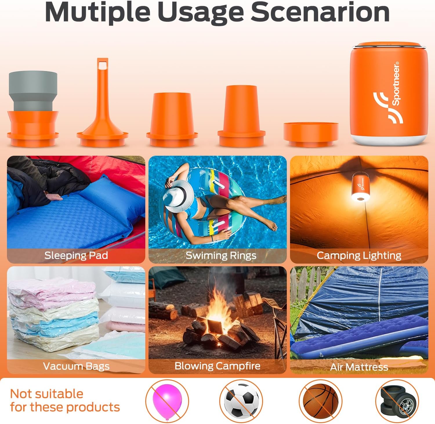 Sportneer Compass Hiking Survival Military Grade with Sighting Mirror + Tiny Portable Air Pump with Camping Light for Camping Hiking Outdoor