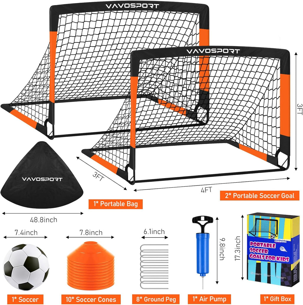 VAVOSPORT Kids Soccer Goals - Portable 4x3 & 6x4 Ft Mini Training Nets | Perfect Outdoor Games for Ages 3-14