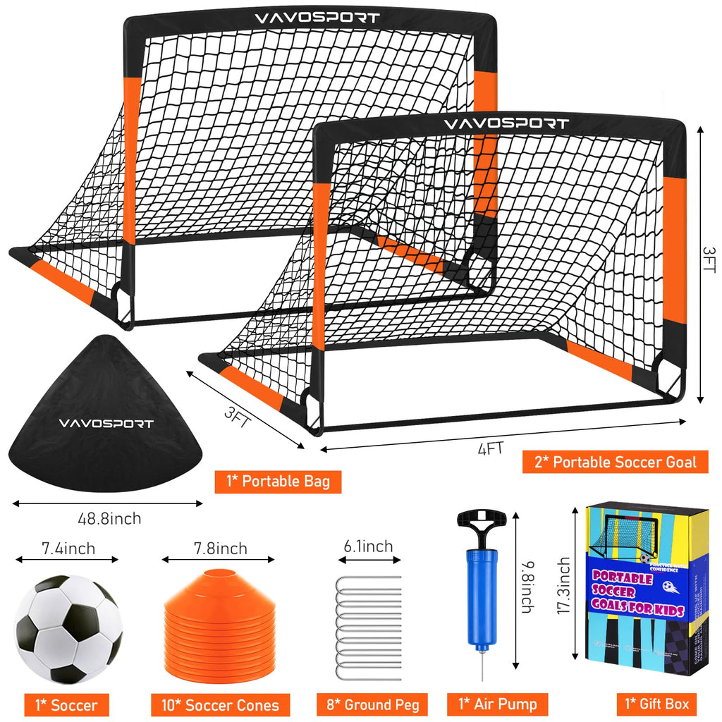 Kids Soccer Goals for Backyard Set, 2 of 4x3ft Soccer nets Portable Soccer Goal, Pop Up Mini Toddler Soccer net Training Equipment & Ball with Cones for Ages 3-14, Outdoor Games Play Gifts for Youth