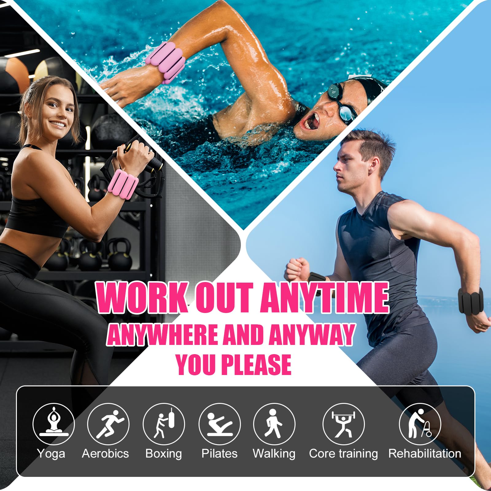 Wrist & Ankle Weights for Women, Wearable Strong Arm & Leg Weights Set of 2(1Lbs Each), Adjustable Ankle Weights for Walking, Yoga, Dance, Barre,Gym,Exercise,Pilates,Walking Running (Light Pink)
