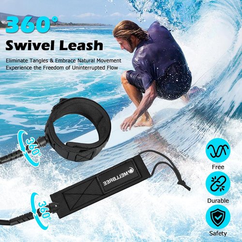 Mellbree Surfboard Leash - Premium Double-Sided Rotatable Wirst Strap for Paddleboards & Longboards