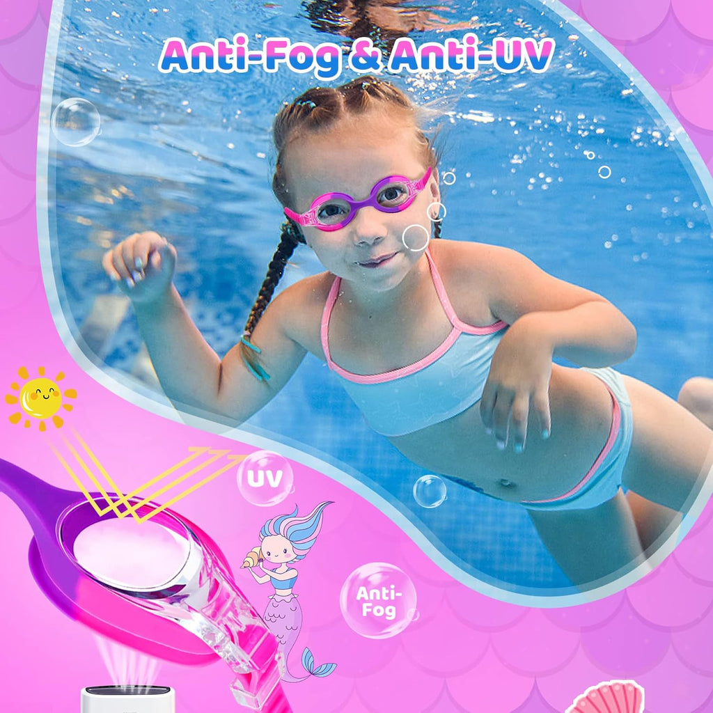 Vvinca Kids Swim Goggles - Anti-Fog, No Leak Design with Fabric Strap | Pain-Free for Toddlers & Children