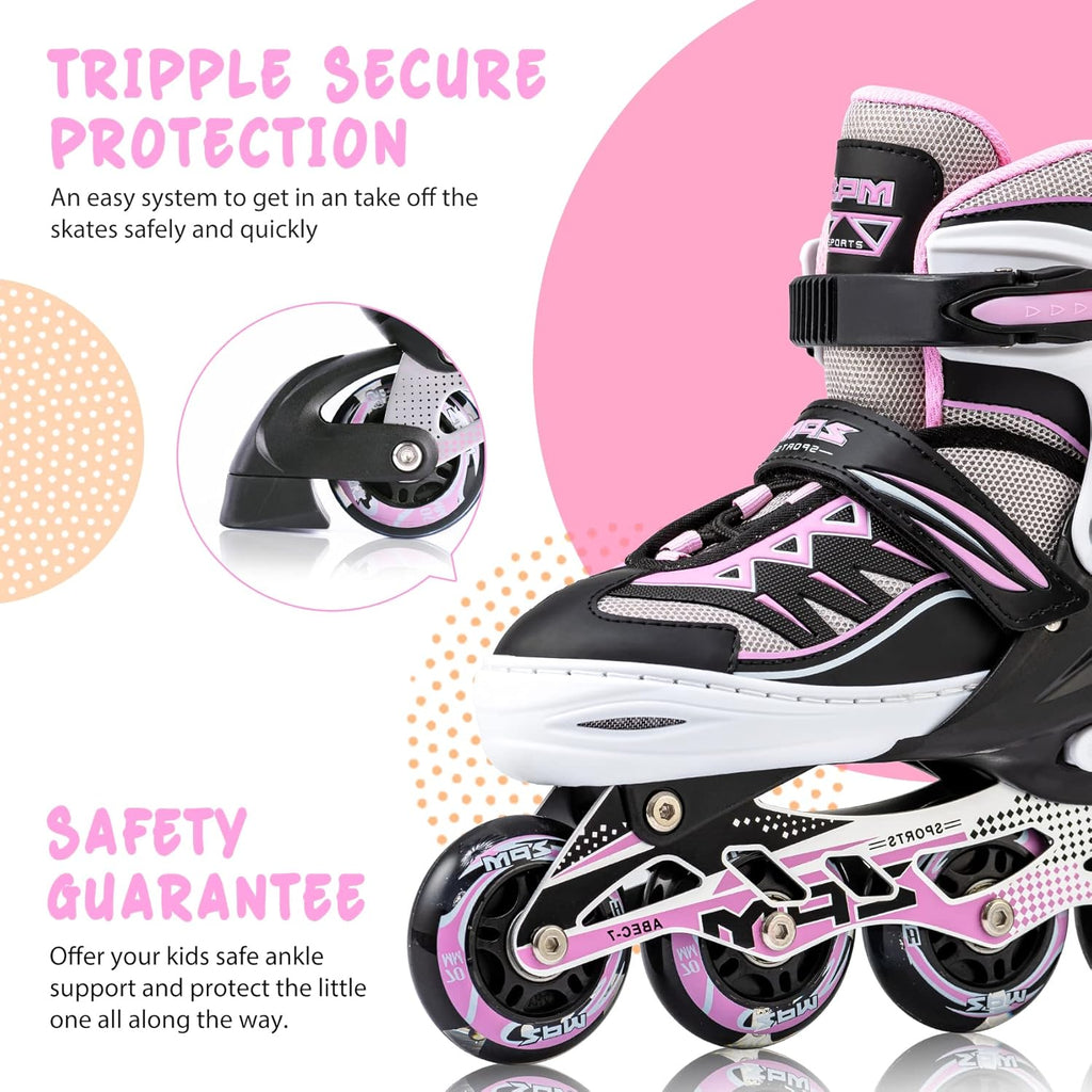 2PM SPORTS Cytia Pink Girls Inline Skates - Adjustable Light-Up Wheels for Fun & Safety