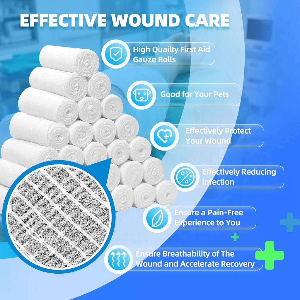 Premium Stretch Bandage Wrap by [Brand Name] - 32 Pack Gauze Rolls, 4" x 4.1 Yards, Latex-Free First Aid Supplies