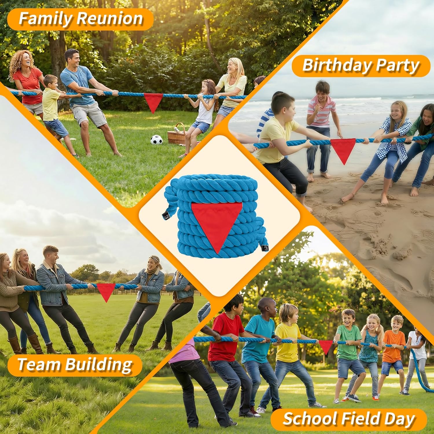 Skiennix Tug of War Rope - 25ft Soft Cotton Outdoor Pulling Rope for Team Building & Family Fun | Blue