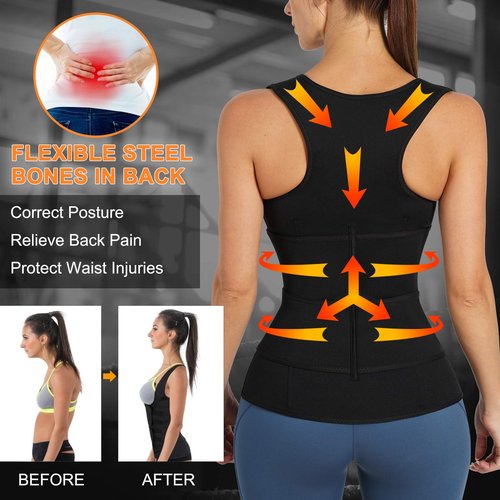 Nebility Women Sauna Sweat Vest Hot Neoprene Sauna Suit Weight Loss Workout Top Waist Trainer Shirt Body Shaper (Medium, Black)