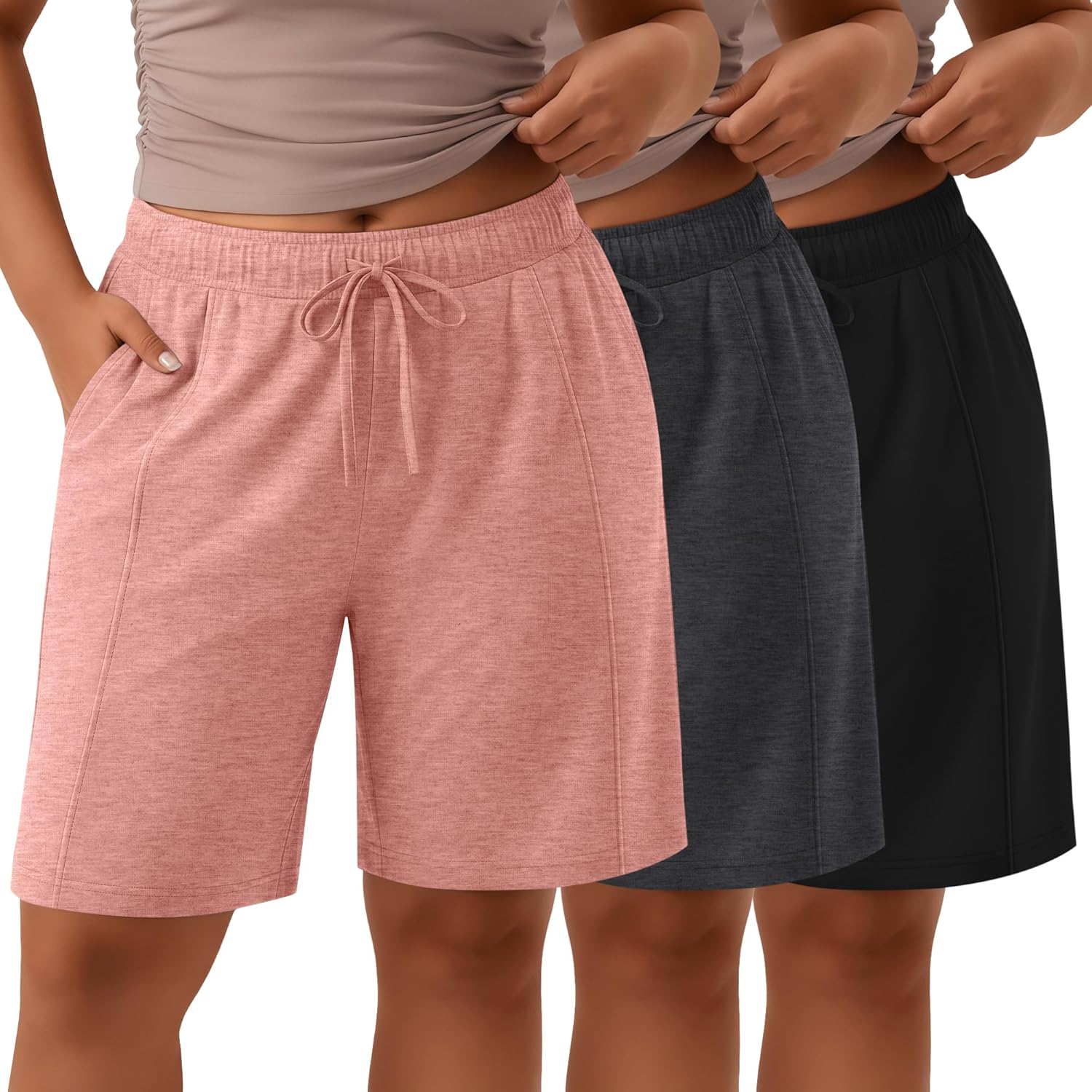 Skiennix Women's Plus Size Bermuda Shorts - Wide Leg, Elastic Drawstring, Pockets | Comfortable Athletic Wear