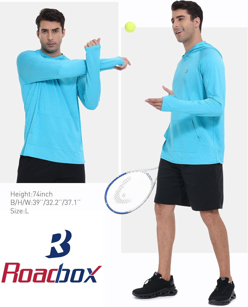 Roadbox UPF 50+ Men's Sun Hoodie - Long Sleeve UV Protection Fishing Shirt | Athletic Rash Guard
