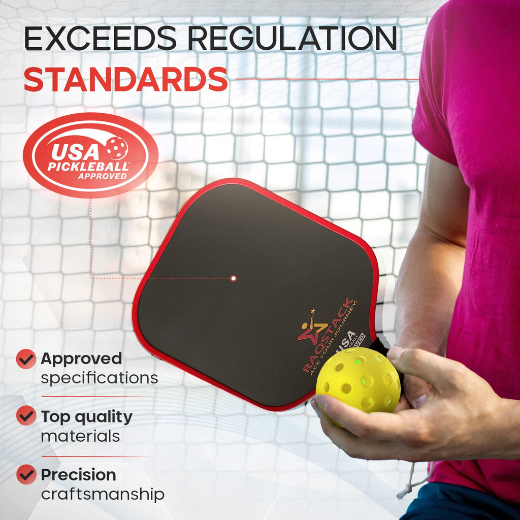 RAQSTACK - Carbon Fiber Pickleball Paddles with 4 Indoor Pickleball Balls - Top Performing T700 Pickleball Paddle USA Approved - Ace Your Journey with Our Pickle Ball Paddle