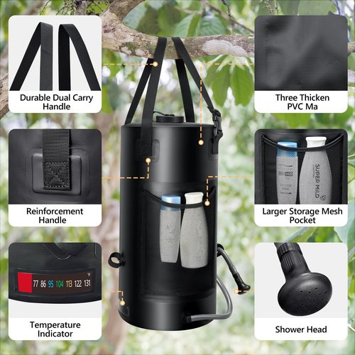 SPACEREST Solar Shower Bag, 5 Gal/20L Solar Heating Camping Shower Bag, On-Off Switchable Shower Head, Portable Shower with Thick Tarpaulin for Camping, Surfing, Outdoor Traveling, No Tear & Leak