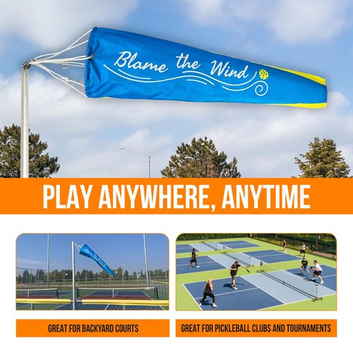 Pickleball Windsock Flag 10"x36" | Blame the Wind Design | Easy Install with Carabiner | Lightweight 4 oz Polyester | Quad-Stitched Durable Fabric | Shows True Wind Direction & Speed