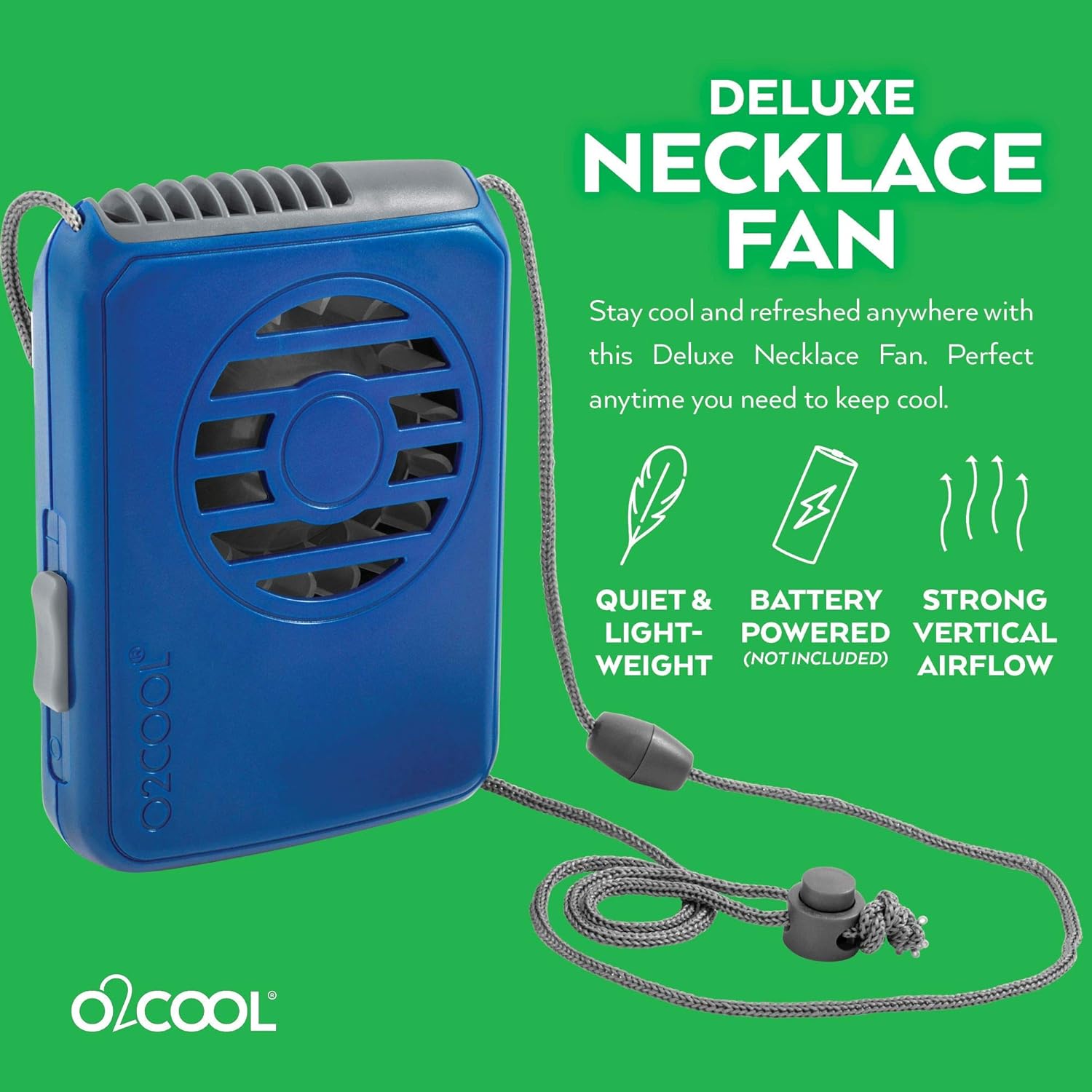 O2COOL Deluxe Personal Necklace Fan - Hands-Free, Battery Operated Mini Cooling Device | 3 Pack in Random Colors