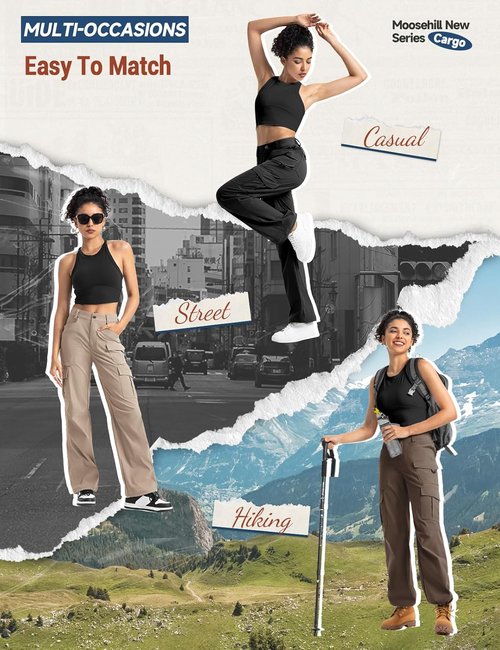 Moosehill Women's Cargo Hiking Pants - High-Waisted, Lightweight, Water-Resistant | Perfect for Outdoor Adventures