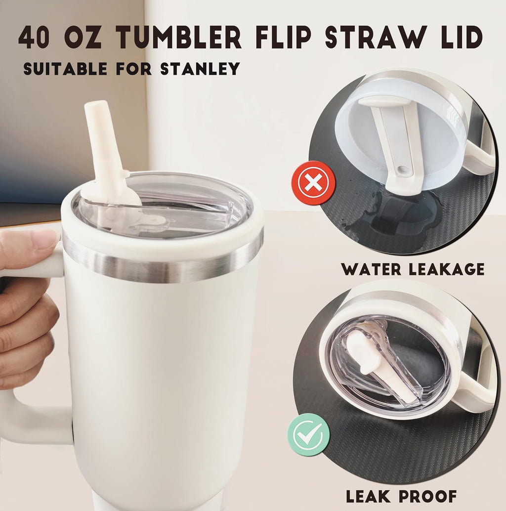 Stanley Leak Proof Lid - Flip Straw Lid Replacement for Stanley Quencher H2.0 40 oz Tumbler | BPA Free Peach Color - 2 Pack