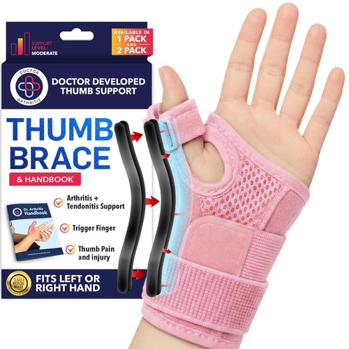 Doctor Developed Ergonomical Thumb Brace - Pain Relief & Support for Arthritis | Right/Left Hand, Pink