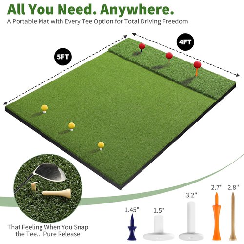 Fanshaw Premium Dual-Turf Golf Mat: 5x4ft 1.57 Inch Thickened for Backyard, Driving Range, Indoor & Outdoor Practice Hitting, Swing & Chipping, Ideal Gifts for Men Dad