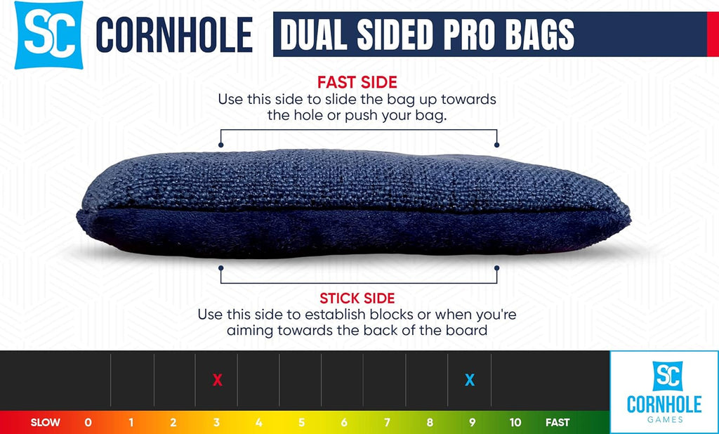 Regulation Professional Dual-Sided Cornhole Bags - 16 oz 6x6 with Premium Resin Fill | Official Tournament Slide/Stick Pro Bean Bags